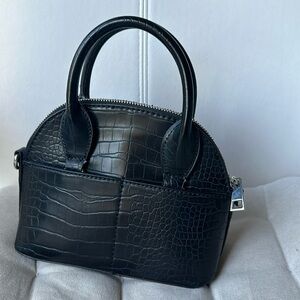 ZARA Black Crocodile Top Handle Bag